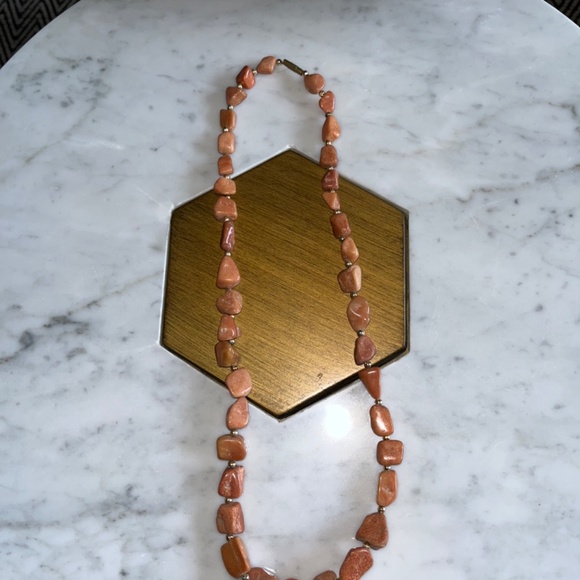 Artisnal 26" peach/pink natural stone necklace. - Picture 3 of 6